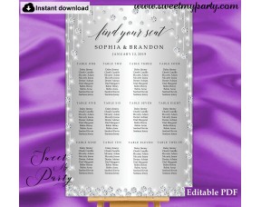 Silver diamonds seating chart,Silver sparkly seating chart,(015w)